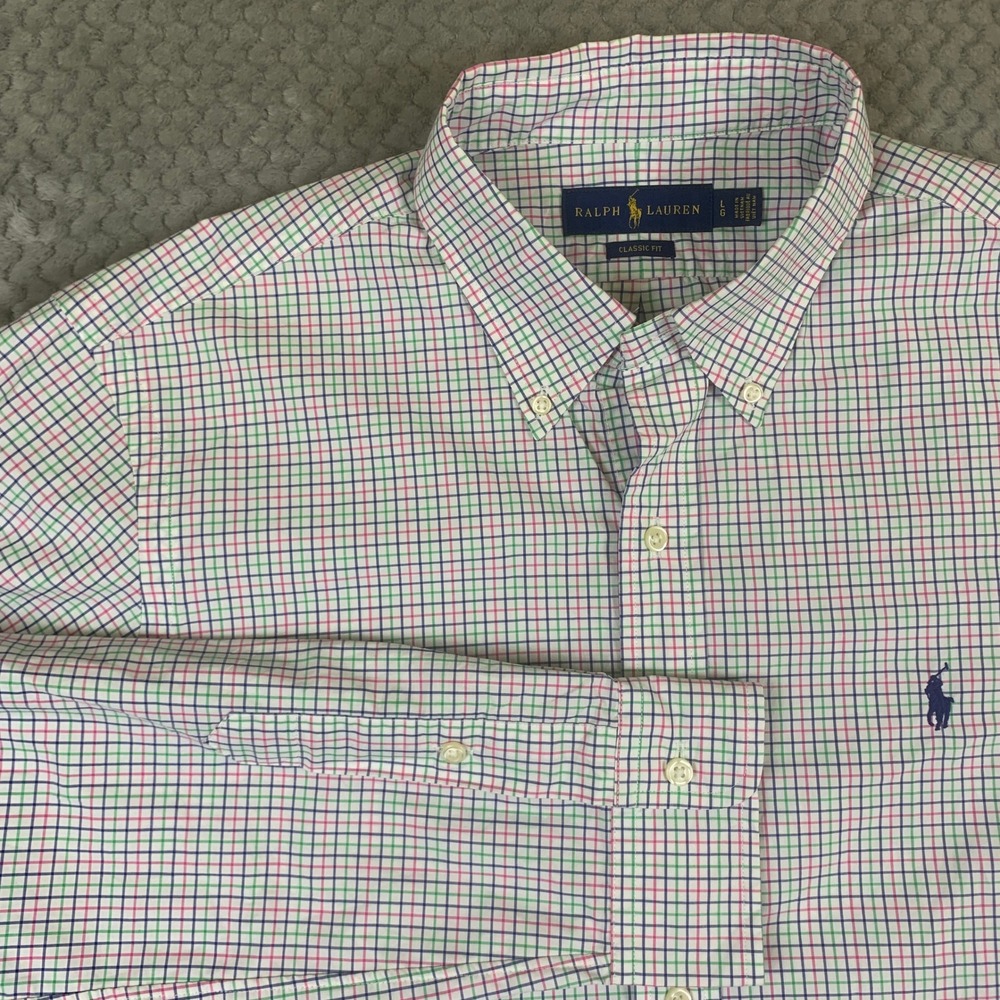 Polo Ralph Lauren Mens Large Classic Fit Tattersall Check Button Down Shirt